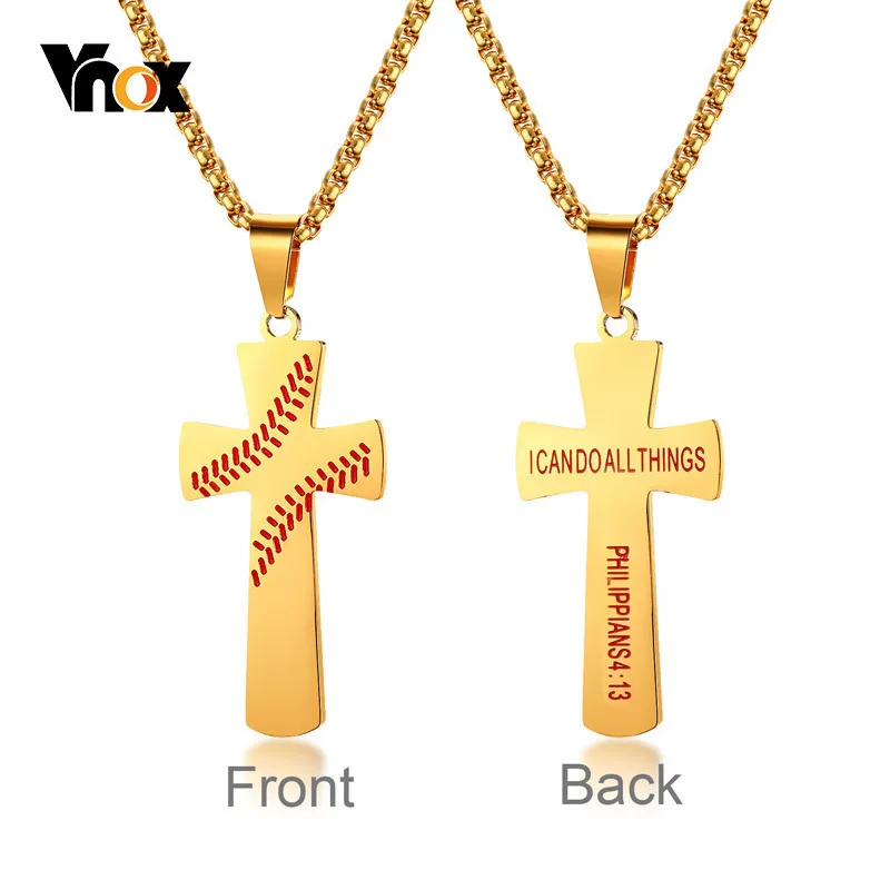 Vnox Men's Baseball Cross Necklaces I CAN DO ALL THINGS Bible Verse