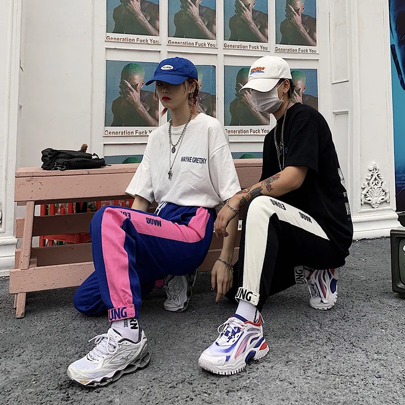 Men's Trousers 2019 Summer New Loose Embroidered Letters Contrast Color Beam Feet Nine Pants Personality Casual Men's Clothing