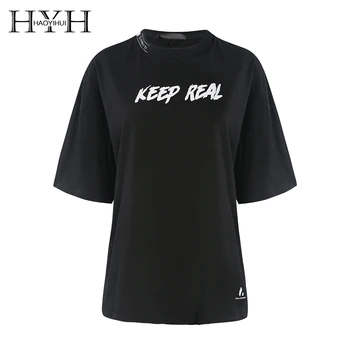 

HYH HAOYIHUI 2019 Harajuku Simple Letter Printed T-shirts Casual Tee Solid Color Short Sleeve Women Clothing