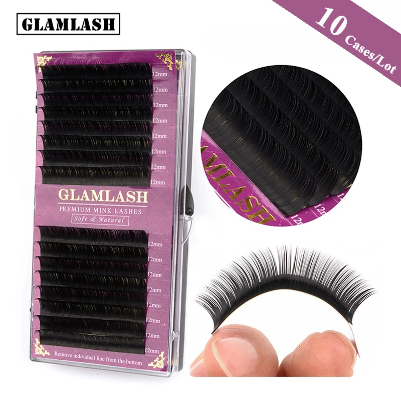 

GLAMLASH Wholesale 10 Cases High quality 16Rows 0.03 to 0.20 Faux mink individual false lashes soft mink eyelash extension cilia