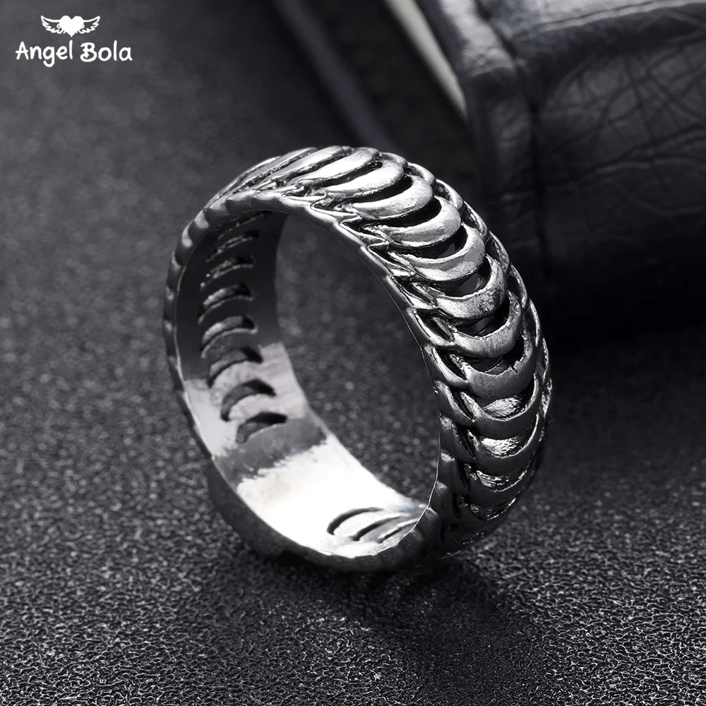 

Ancient Silver Fashion Tire Pattern Men's Buddha Chain Link Finger Ring Jewelry To Women Gifts Punk Biker Wide Chain Buddha Ring