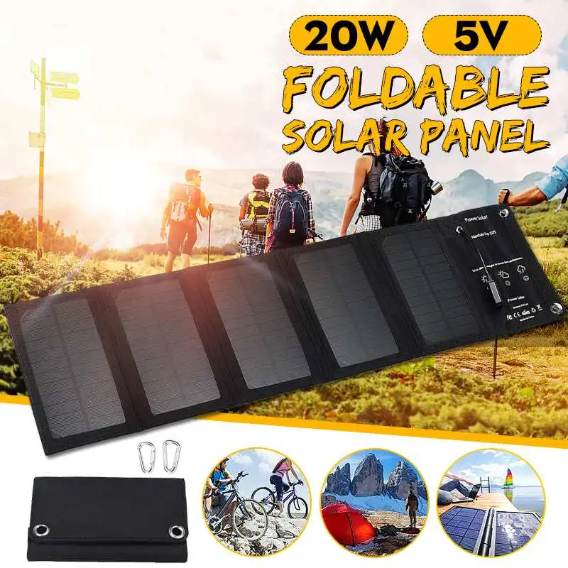 

Outdoor 20W USB Port Solar Panels Portable Folding Foldable Waterproof Solar Panel Charger Power Bank for Phone Battery Charger