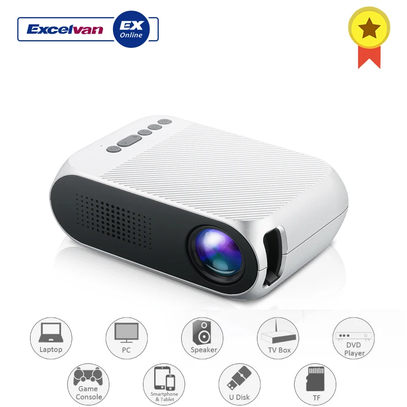 

Excelvan YG320 Multimedia Projector Mini 600 Lumens High Brightness 1080P HDMI USB AV TF Headphone Micro SD Interfaces
