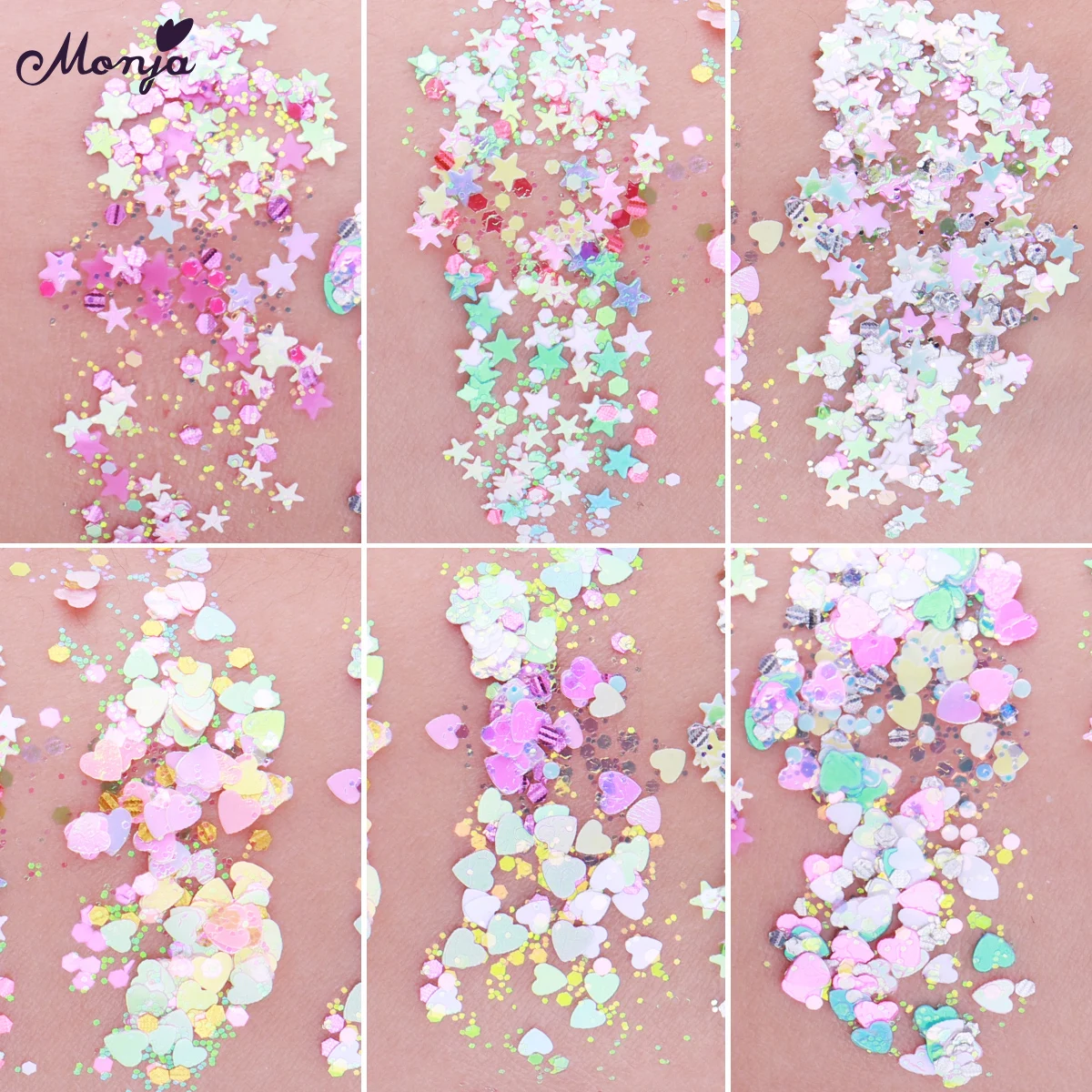 Monja 6 Box/set de decoración de uñas lÔser ultrafino AB brillo autoadhesivo escamas lentejuelas mezcladas DIY adornos Accesorios Monja 6 Box/set de decoración de uñas lÔser ultrafino AB brillo autoadhesivo escamas lentejuelas mezcladas DIY adornos Accesorios