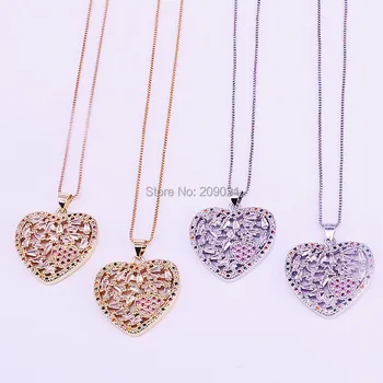 

8Pcs Gold Colors High Quality Cubic Zirconia Heart Charm Pendant Necklaces Women's Fashion Jewelry