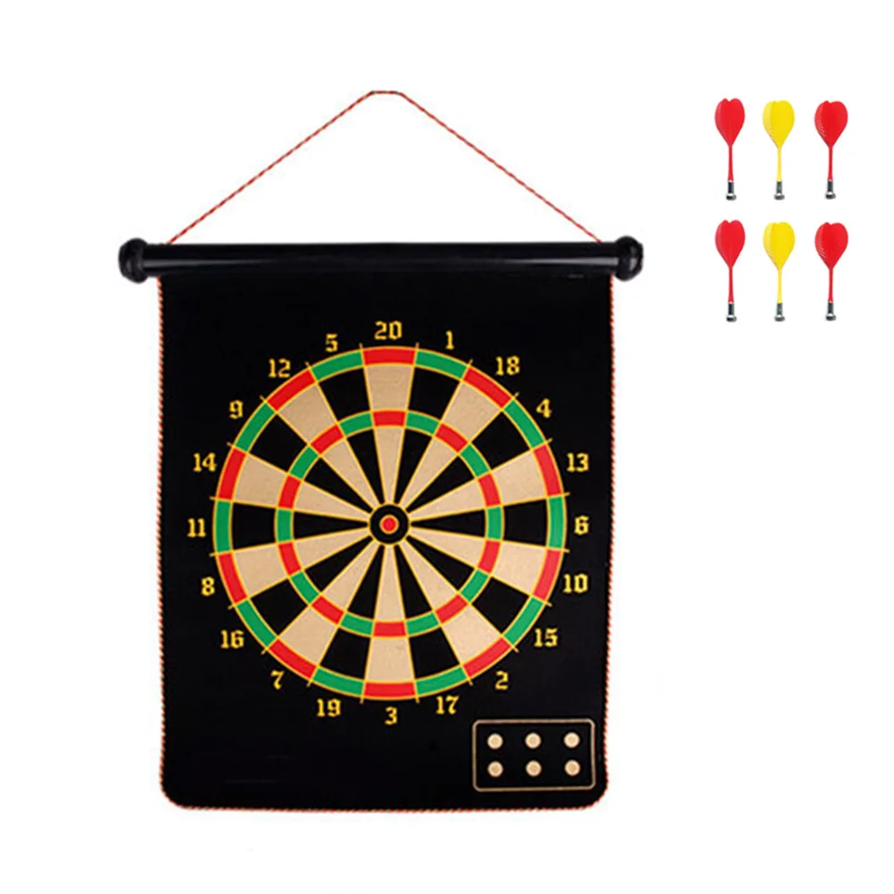

1 Set Dartboard Set 15 Inch Rolling Magnetic Two Sided Premium Game Dartboard With 6 Darts Toy For Leisure Kids Family Sports