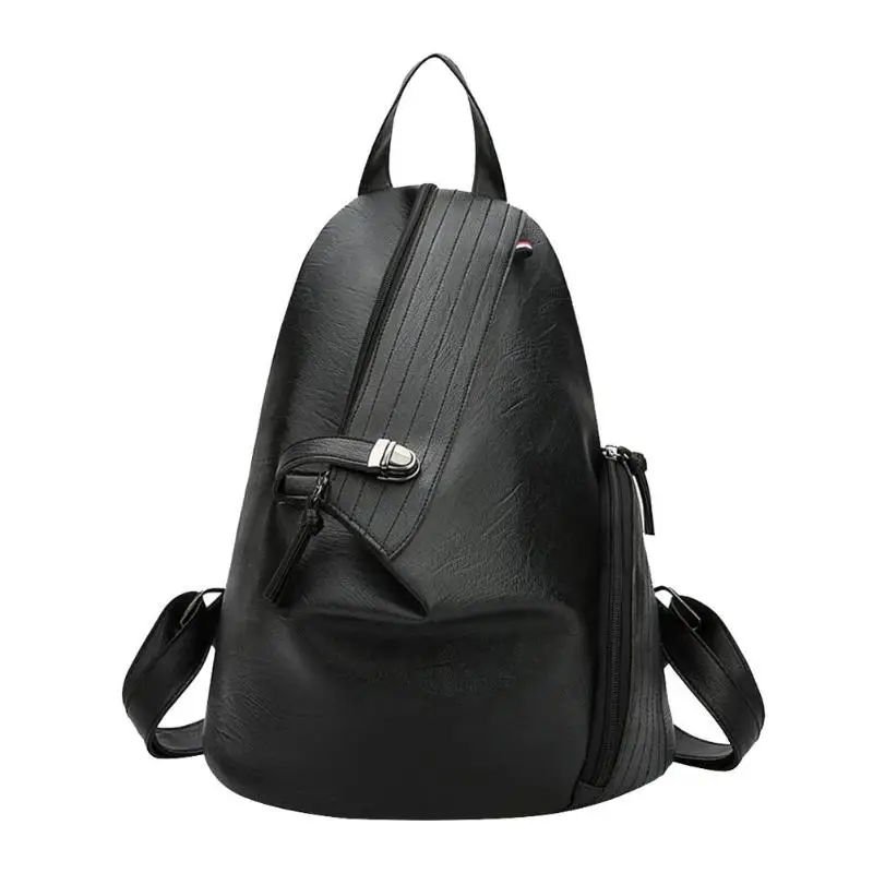 

Leather Backpack Retro Vintage Outdoor Travel Women PU Leather Triangle Backpack Casual Solid Color Bear Shoulder School Bags