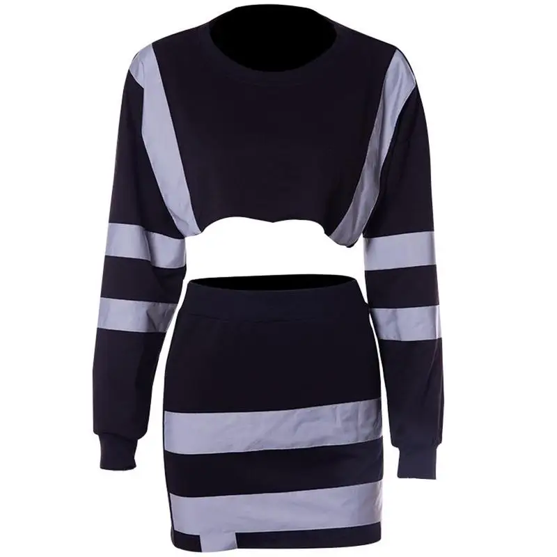 

Sexy Reflective Tracksuit for Women Two Piece Set Suit for Women Crop Top + Skirt Hip Hop 2 piece Outfits for Women