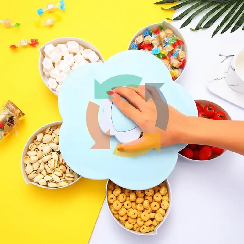 

Rotatable Container Case Plastic Food Candy Holder Storage Box Organizer Accessories Five-divided Compartment 38*38*10cm New
