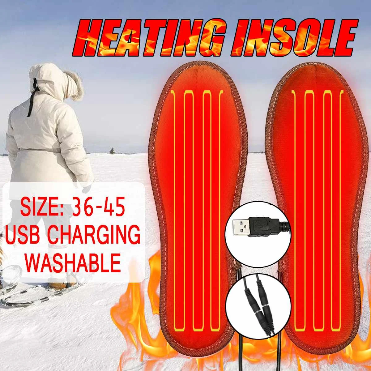 Стельки унисекс с электрическим подогревом зарядка через USB зимние теплые для