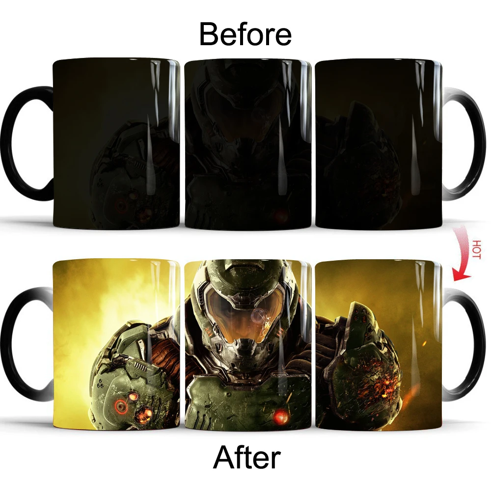 Кружка для кофе DOOM Game меняющая цвет 350 мл термочувствительные волшебные чашки