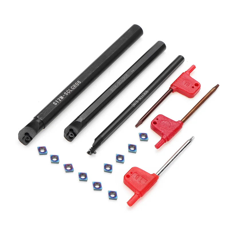 

3pcs SCLCR Lathe Boring Bar Turning Tool Holder Set with 10pcs Blue-nano CCMT0602 Inserts SCLCR 7x125mm 10x125mm 12x150mm