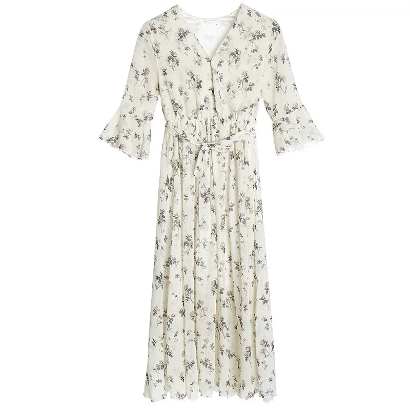 

New 2019 Fashion Women Dress 3/4 Sleeve Floral Print Dress Sexyv-neck Beach Summer Dress Casual Party Vestidos