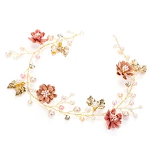 Цветок Девушки Корона Дети цветочный жемчуг кристалл Венок повязка свадебный головной убор для праздника свадьбы