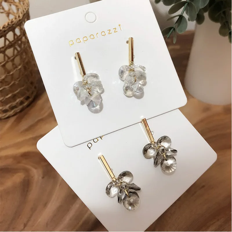 

2019 Korean Temperament Elegant Wild Dendritic Crystal Tassel Geometric Metal Gold Earrings Girl Party Ladies Earrings