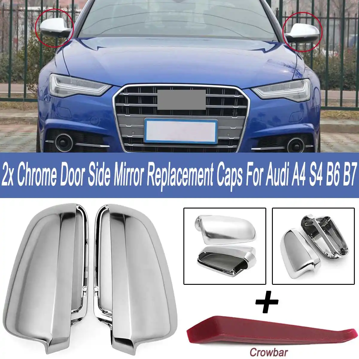 

Matt Chrome Side Wing Mirror Cover Shell Cap Housing Cover Case Set For Audi A4 S4 B6 B7 L+R Set Replacement