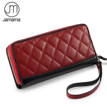 

Jamarna Women Wallets Leather Red Women Purses With Clutch And Zipper Card Holder Mobile Pocket Embroidery Thread Cowhide Coin