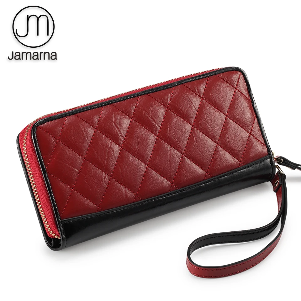 Женские кошельки Jamarna красные кожаные с клатчем и держателем для карт на молнии