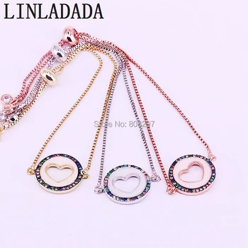 

8Pcs Round shape enamel&cubic zirconia pave charm connector bracelet,in silver/gold/rose gold/black color