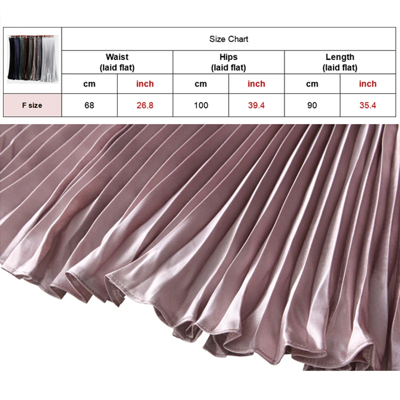 Корейская атласная шелковая плиссированная юбка для женщин, одноцветная винтажная юбка миди, элегантные юбки трапециевидной формы с высокой талией для весны и осени