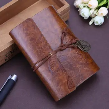 

Retro Vintage Leather Cover Notebook Blank Diary Creative Leaves Student Leather String Diary Notepad Stationery Supplies