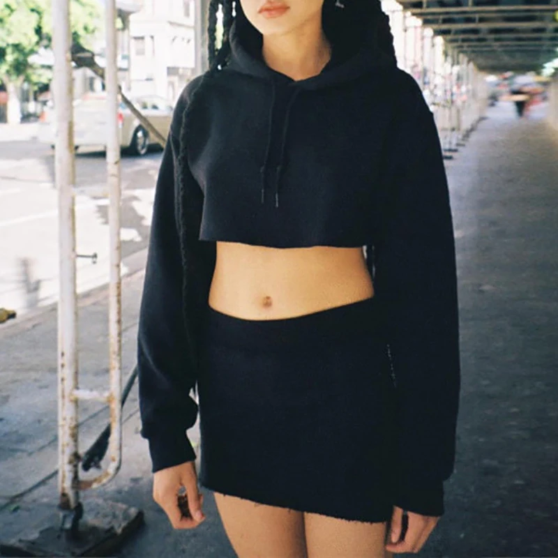 

2018 Women Tracksuit Hooded Hoodie Sweatshirt Skirt Set Crop Tops Long Sleeve Pullover Cotton Casual Ladies Fashion New Hot Sale