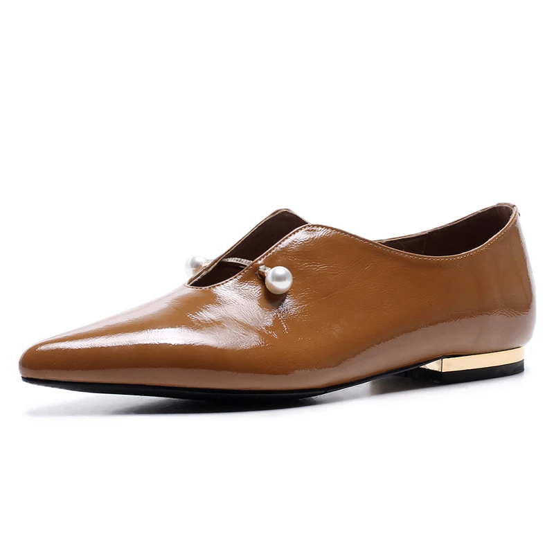 Talla Cuero Embalaje 42 Caja Para Z19 Pie dedo Primavera La chocolate Zapatos Pisos Genuino Mujer Vestido Casuales De Puntiagudo Del Perlas Zapatos Black Plus ACHq1w0x