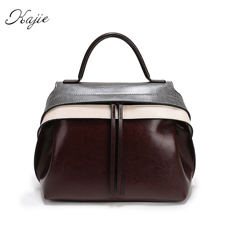 

Kajie Famous Brands Fashion Trapeze Catfish Genuine Leather Luxury Handbags Women Shoulder Bags Designer Tote Bag Female Black