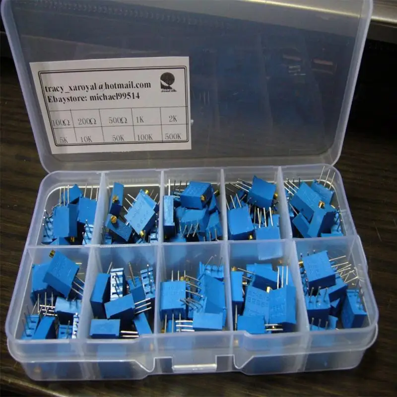 

50PCS 3296W Multiturn Trimmer Potentiometer Kit High Precision 3296 Variable Resistor With Free Box electronic DIY Kit