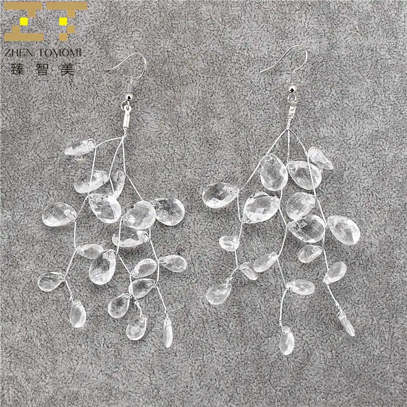 

2018 New Arrivals Fashion DIY Pure Handmade Tree Branches Brincos Long Statement Transparent Crystal Drop Earrings Women Jewelry
