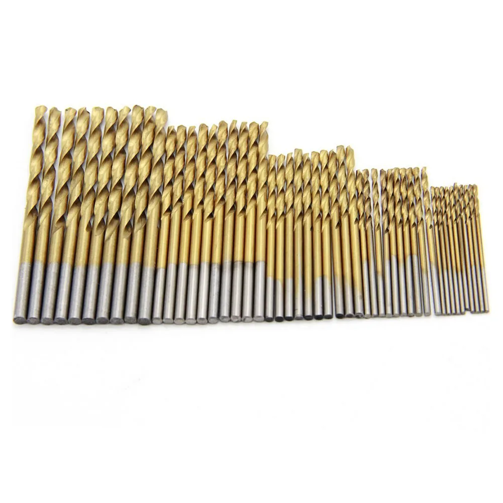 

1/1.5/2.0/2.5/3mm total 50 pcs Titanium Coated Twist Drill Bit High Steel for Woodworking Plastic And Aluminum HSS Drill Bit Set