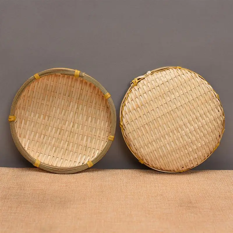 

1 Pc Bamboo Basket Handmade Woven Lightweight Round Food Dustpan Draining Basket Drying Plate for Vegetables Fruits Biscuit
