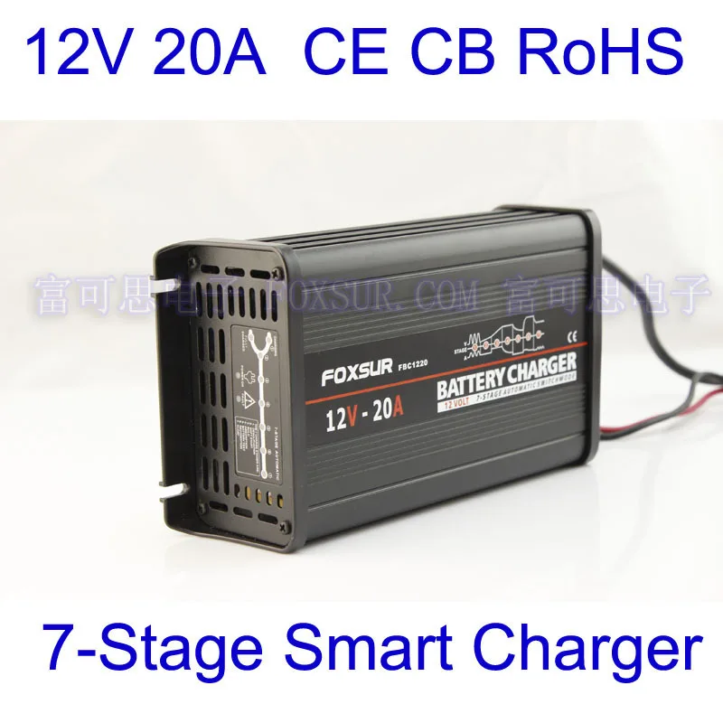 

Foxsur Original 12v 20a 7-stage Smart Lead Acid Battery Charger 12v Car Battery Charger Mcu Maintainer Charger Aluminum Case