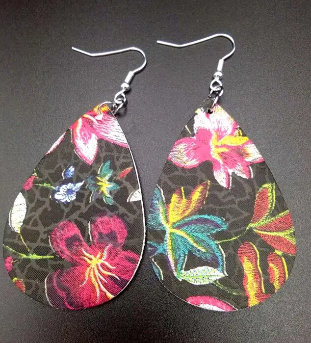

2019 New bright color Big Statement Water Drop Earring Leaf geometric Teardrop Genuine PU Leather Earrings for Women