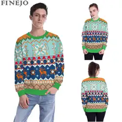 Multi Повседневное Рождество регулярное ни пуловер Свободный О-образным вырезом унисекс с длинным рукавом Свободная посадка пуловер