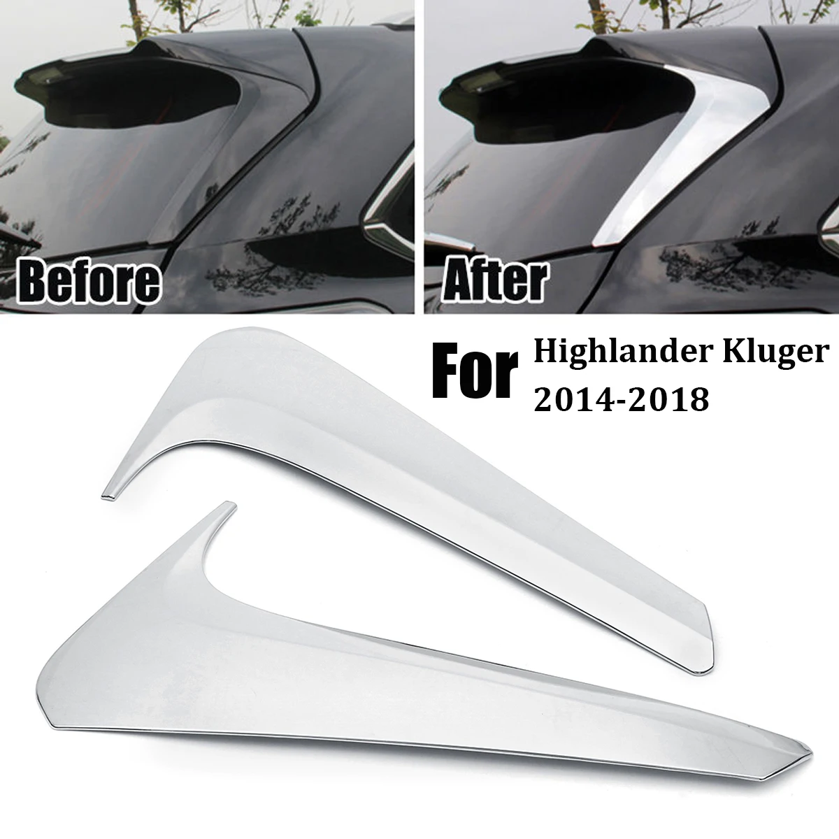 Chrome Rear Window Side Spoiler Wing Cover Trim for Toyota for Highlander Kluger 2014~2018 Exterior Parts Auto Chromium Styling Chrome Rear Window Side Spoiler Wing Cover Trim for Toyota for Highlander Kluger 2014~2018 Exterior Parts Auto Chromium Styling