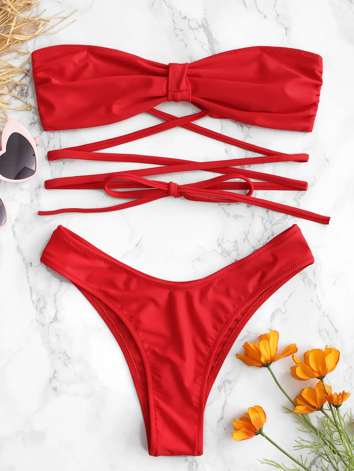 

Belleziva High Leg Strappy Bandeau Bikini Set