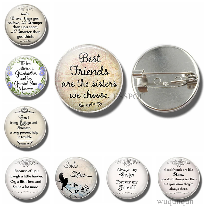 

Best Friends Brooches Glass Cabochon Friendship Fashion Jewelry Silver Brooch Pins Always My Sister Sisters Gifts