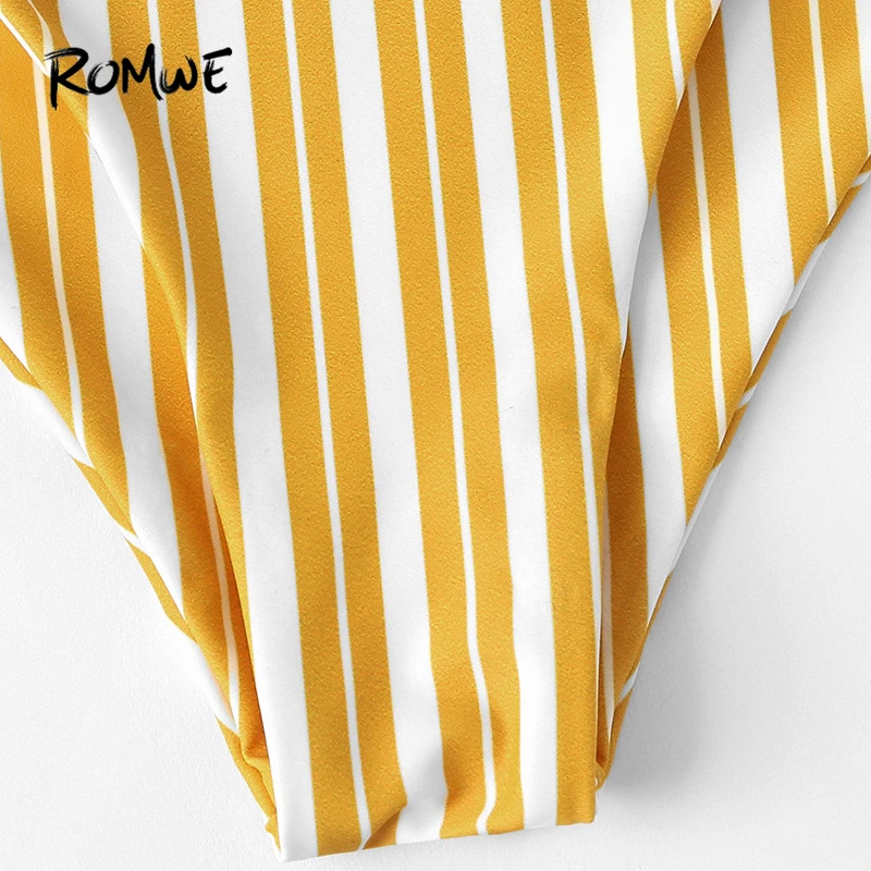 Sport Yellow Vertical Striped Knot Front V Neck Wireless Bikini Set Women Summer Low Waist Swimsuit Beach Swimming Wear Sport Yellow Vertical Striped Knot Front V Neck Wireless Bikini Set Women Summer Low Waist Swimsuit Beach Swimming Wear