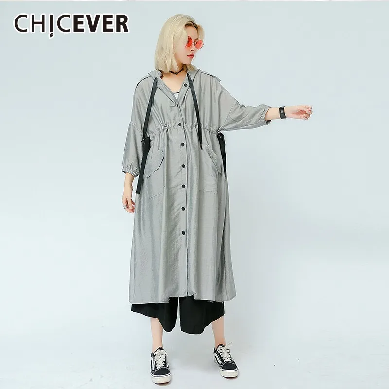 CHICEVER летнее повседневное однотонное Женское пальто с капюшоном длинным рукавом