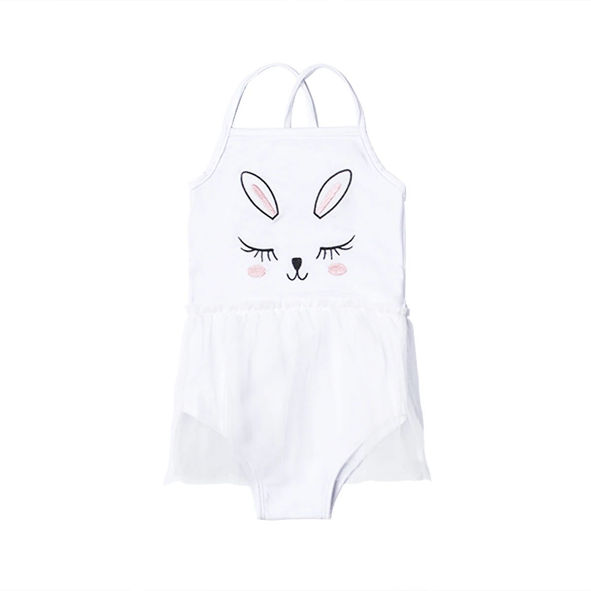 Kids Girls Lace Tulle Patchwork Swimwear 6M-4Y Summer Baby Pink White Swimsuit Cute Rabbit Pattern Swimming Bathing Suit | Детская