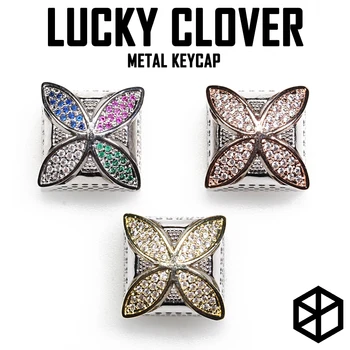 

kprepublic Metal lucky clover MX Keycap ruby sapphire gem artificial gemstone for mechanical keyboard Row R4 esc light through