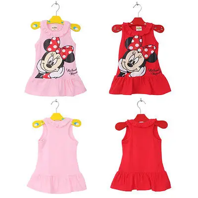 Детские милые платья с героями мультфильмов; Коллекция года; летние детские хлопковые платья с Минни Маус для маленьких девочек; цвет красный, розовый; праздничные платья на день рождения