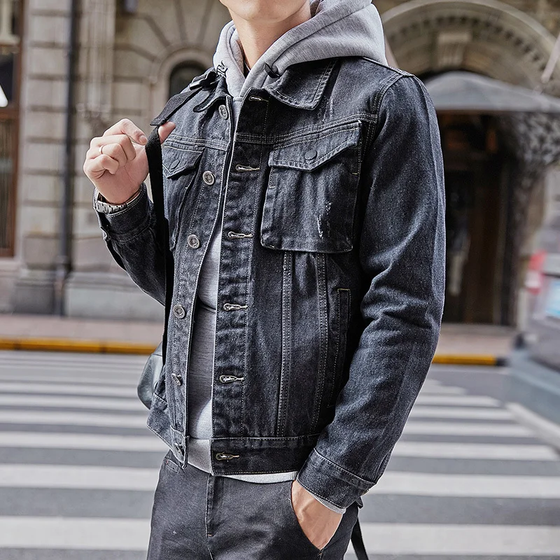 Spring Denim Jacket Men's Fashion Retro Solid Color Casual Slim Denim Jacket Man Streetwear Hip Hop Bomber Jacket Male Clothes Spring Denim Jacket Men's Fashion Retro Solid Color Casual Slim Denim Jacket Man Streetwear Hip Hop Bomber Jacket Male Clothes