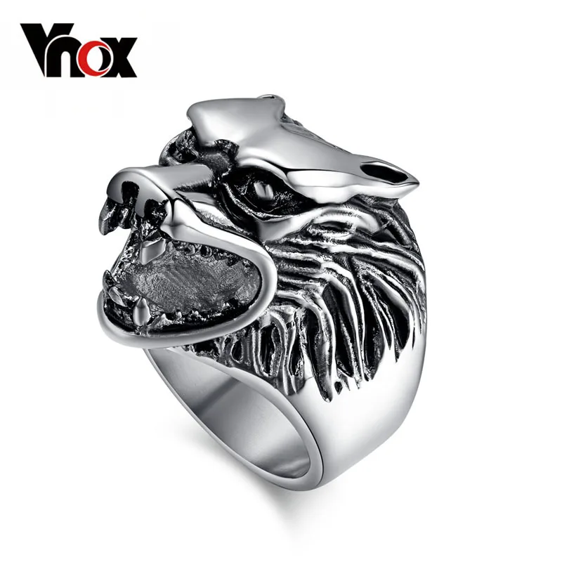 Vnox кольцо в виде головы волка для мужчин нержавеющая сталь металл не выцветает Прохладный мальчик вечерние ювелирные изделия