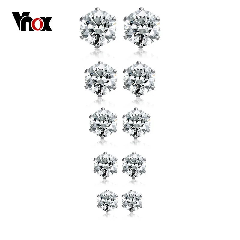 

Vnox Bling Studs Earrings Round Cut Cubic Zirconia Stainless Steel 3-7MM 5Pairs Earrings Set for Women Men Brincos