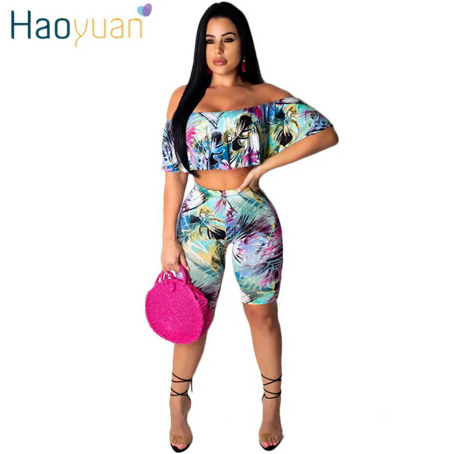 HAOYUAN التعادل صبغ مثير 2 قطعة مجموعة ملابس الصيف للنساء كشكش المحاصيل أعلى و السائق السراويل مطابقة مجموعات زائد حجم نادي تتسابق HAOYUAN التعادل صبغ مثير 2 قطعة مجموعة ملابس الصيف للنساء كشكش المحاصيل أعلى و السائق السراويل مطابقة مجموعات زائد حجم نادي تتسابق