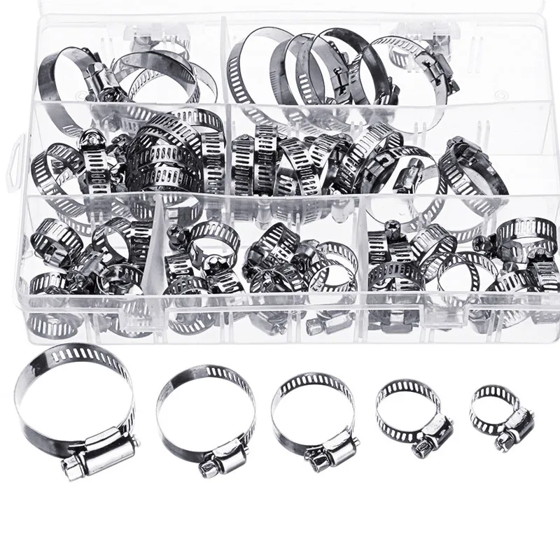 

Suleve 60Pcs Fuel Injection Hose Line Clamp Stainless Steel Adjustable Worm Gear Clamp Assortment