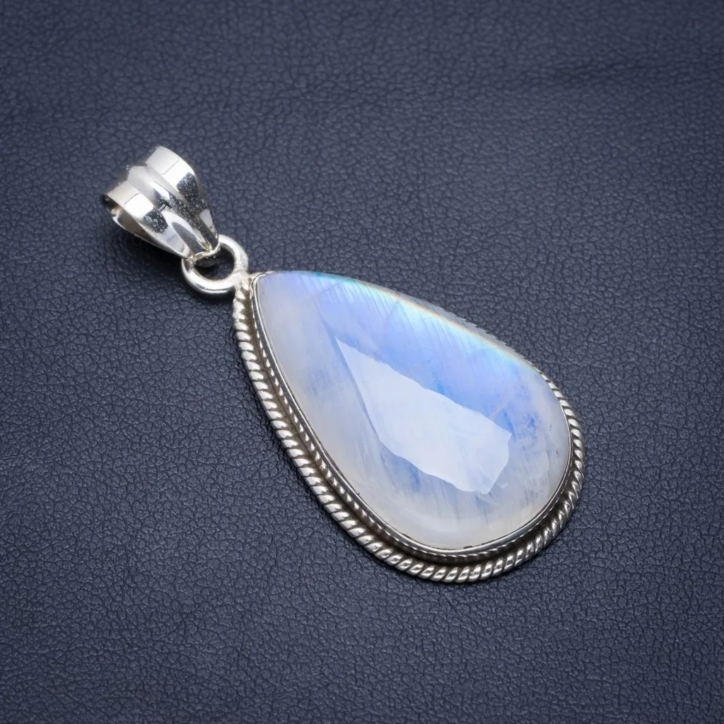 

Natural Rainbow Moonstone Handmade Unique 926 Sterling Silver Pendant 1.75" A1488