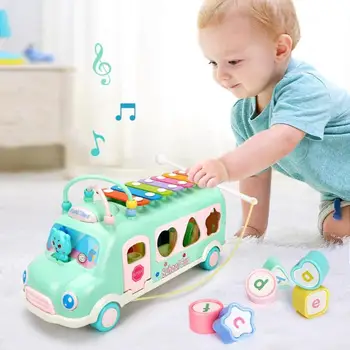 

Baby Early Educational Toys Children's bus knocking piano baby puzzle beat Musical Drum Piano Knocking Instruments Bus Toy